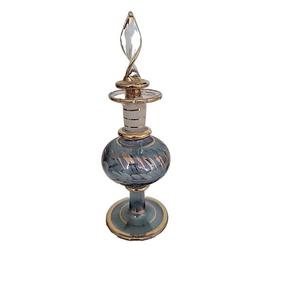 Royal Limited Blue Gold Trim Hand-Painted Crystal Perfume Bottle Made In Egypt - Picture 1 of 4